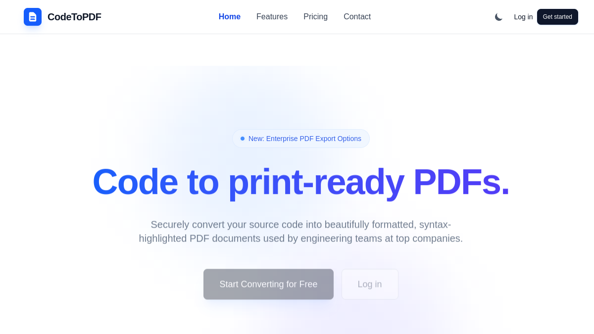 CodeToPDF homepage screenshot